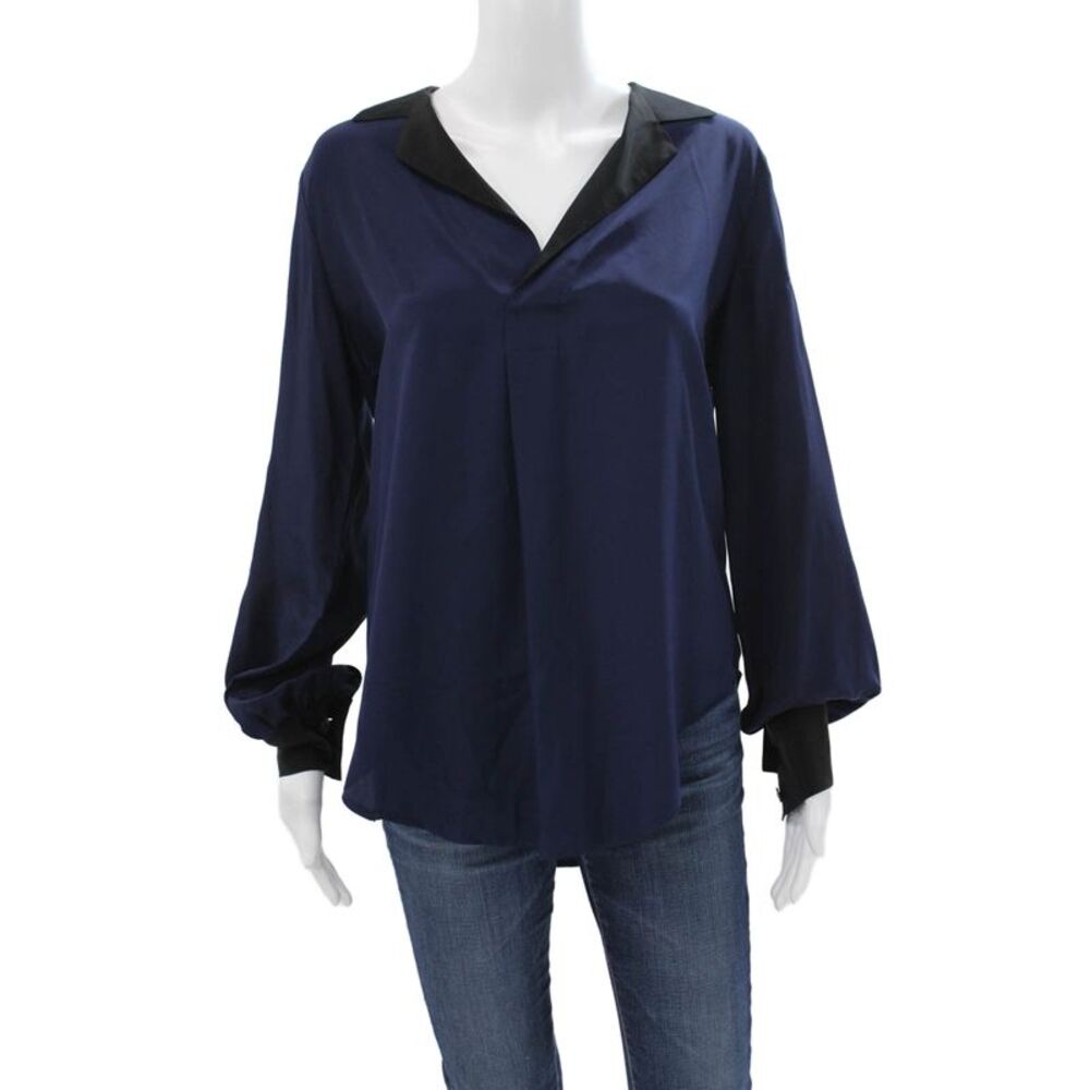 Fifteen Twenty Womens Silk Collared Long Sleeve Basic Blouse Blue Size M